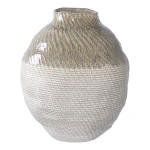 Vase i hvid og grøn keramik