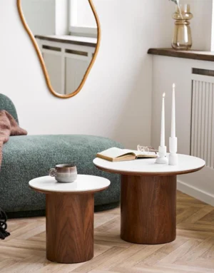 Noli hjørnebord, keramisk bordplade/askefiner