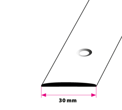 Overgangsprofil, 30 mm. buet midthullet, poleret messing 