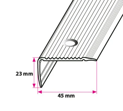 Vinkelprofil, 45x23 mm. med riller midthullet