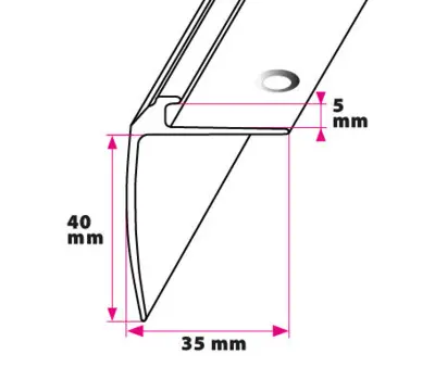 Trappeafslutning, 5 mm. vinkelprofil - midthullet 