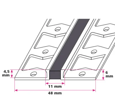 Dilatationsfuge-profil til 4,5 mm. - midthullet 