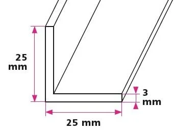 25 x 25 x 3 mm. vinkelprofil - u/huller