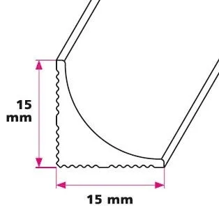 Hulkehlliste 15 x 15 mm. 