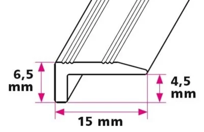 Vinkelprofil, 15x6,5 mm. u/huller 