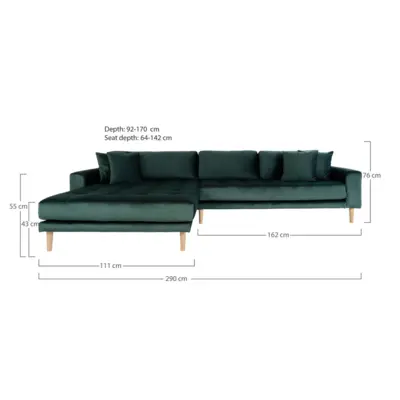 Lido Lounge Sofa - Sofa venstrevendt i mørkegrøn velour
