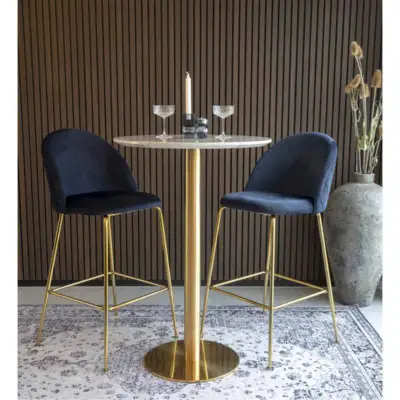 Bolzano Barbord med top i hvidt-marmor-look, messing stel