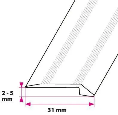Overgangsprofil, 2,5 mm. m/næb og u/huller