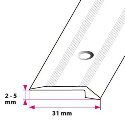 Overgangsprofil, 2-5 mm. m/næb mat alu. Midthullet 