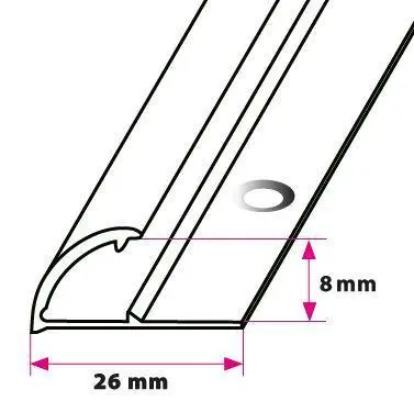 Klemmeprofil, 8 mm. mat alu. Midthullet 