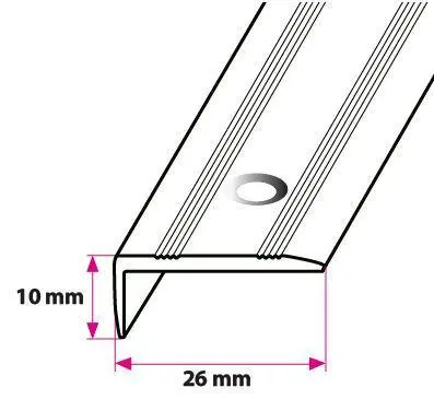 Vinkelprofil, 26 x 10 mm. mat alu. Midthullet 