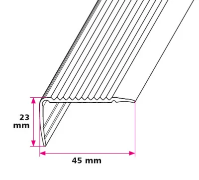 Vinkelprofil, 45x23 mm. med riller u/huller 