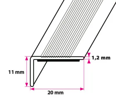 Vinkelprofil, 20x11 mm. med tyk tape under 