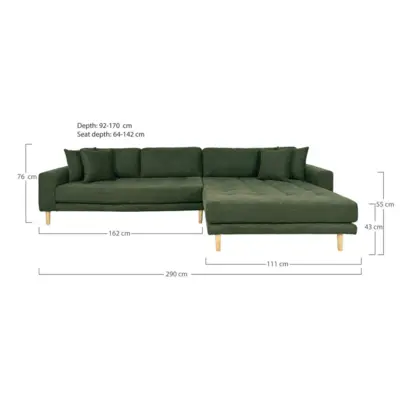 Lido Lounge Sofa - Sofa højrevendt i olivengrøn med fire puder