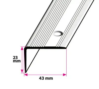 Vinkelprofil, 43x23 mm. med riller midthullet 