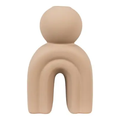 Lysestage, brun keramik, 17 cm.