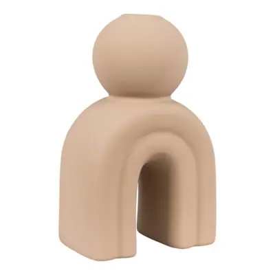 Lysestage, brun keramik, 17 cm.