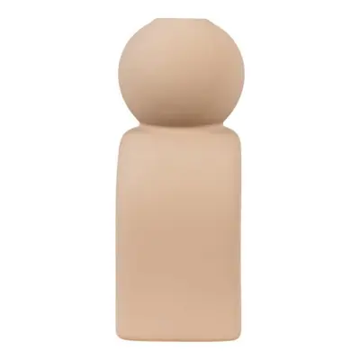 Lysestage, brun keramik, 17 cm.