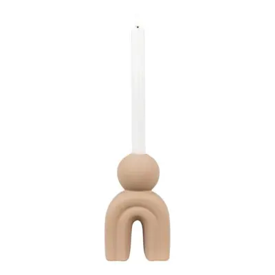 Lysestage, brun keramik, 17 cm.