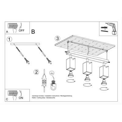 Loftslampe MERIDA 3 sort