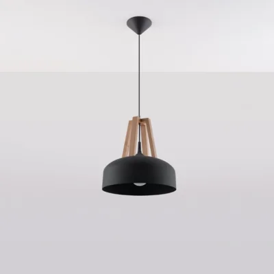 Hængelampe CASCO sort/naturlig træ