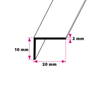 Vinkelprofil, 10x20x2 mm. - u. huller