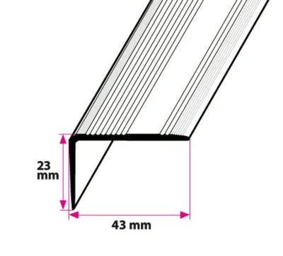 Vinkelprofil, 43x23 mm. med riller u/huller
