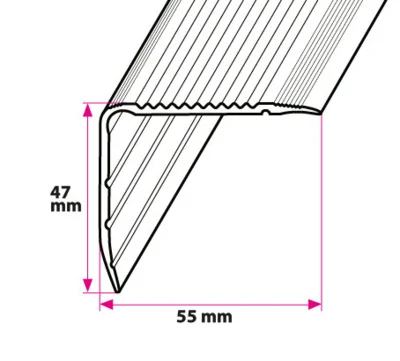 Vinkelprofil, 55x46 mm. med riller og u/huller - MIDLERTIDIG UDSOLGT