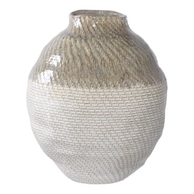 Vase i hvid og grøn keramik