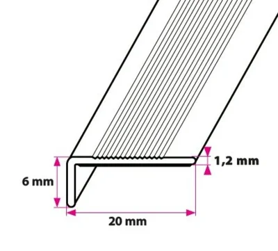 Vinkelprofil, 20x6 mm. u. huller