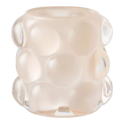 Lysestage i glas. Beige og grøn.