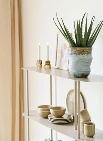 Rieti reol, asymmetrisk med 5 hylder, sandfarvet