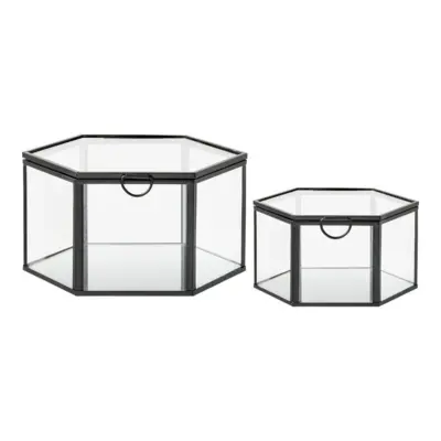 Torpe, 6 kantet bokse i metal og glas