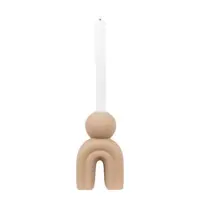 Lysestage, brun keramik, 17 cm.